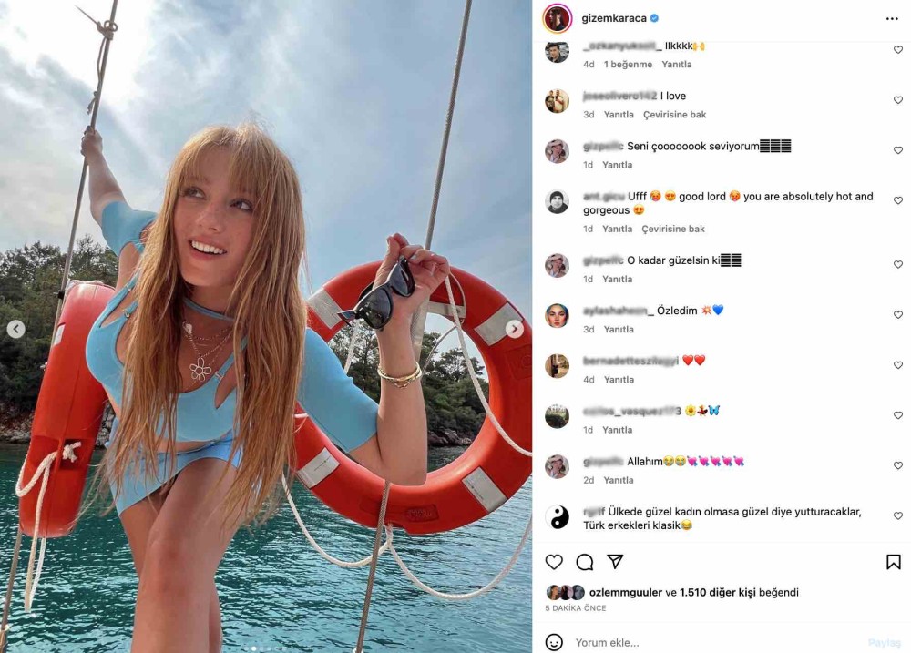 gizem karaca nin tekne paylasimi gundem oldu denizde dalga gunaydin abla